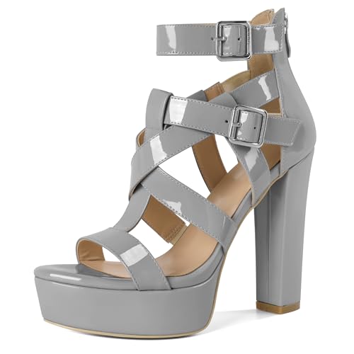 SAMMITOP Women's High Heel Sandals Chunky Block Platform Heels Strappy Gladiator Sexy Open Toe Ankle Strap Dressy Pumps Shoes with Back Zip 4.7 Inches