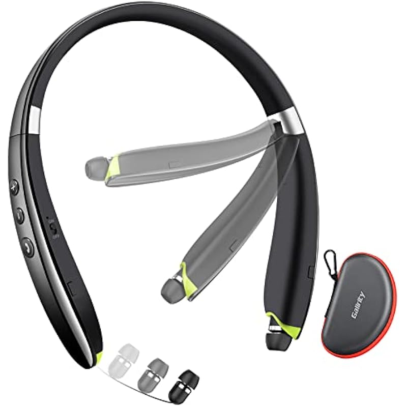 Bluetooth Headset, 2025 Upgraded Neckband Bluetooth Headphones with Retractable Earbuds, Noise Cancelling Stereo Earphones with Mic, Foldable Wireless Headphones for Sports Office with Carry Case B...