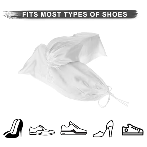 4 Pack Shoe Bags for Travel Satin Fabric Shoe Bag Portable Shoe Dust Bags with Drawstring Shoes Storage Bags 6.9" X 14" Cotton Drawstring Bags White Shoe Covers for Storing Shoes3
