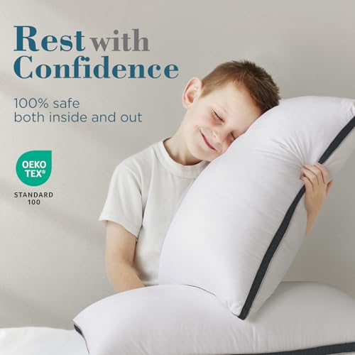 Image of viewstar King Size Pillows Set of 2, Firm Support Bedding, Dark Grey | Down Alternative, Gusseted, Hotel Quality, Fluffy Plump Filling, Oeko-Tex Certified, Machine Washable, for Side Sleepers