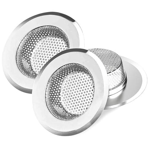 3pcs Heavy Duty Stainless Steel Slop Basket Filter Trap, 4.5" Top / 2.95" Mesh Metal Sink Strainer,Perfect for Kitchen Sink/Bathroom Bathtub Wash Basin Floor Drain Balcony Drain Hole,Utility