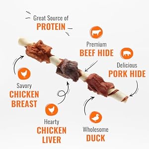 GoodnFun Triple Flavored Rawhide Kabobs for Dogs 3 Pound Pack of 4