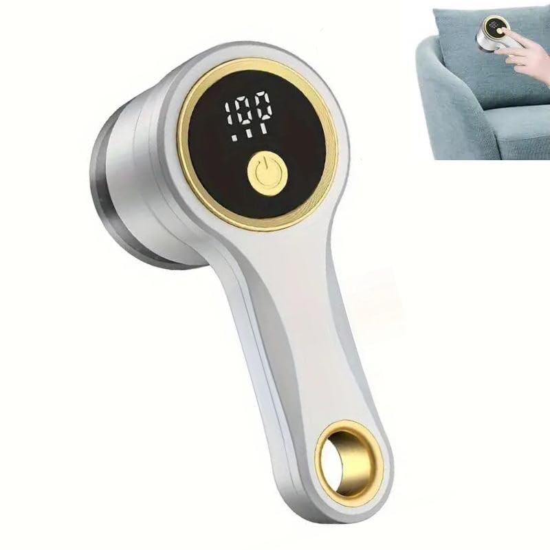 Image of HomeEssentials Electric Lint Remover - Rechargeable, Portable LED Fabric Shaver for Sweaters and Pilling Removal (White)