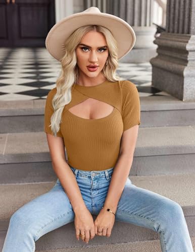 Zeagoo Womens Short Sleeve T Shirts 2024 Summer Casual Knit Slim Fit Trendy Basic Cute Sweater Tops2