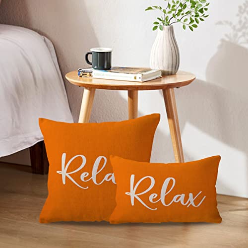 Ulove Love Yourself Relax Lumbar Throw Pillow Case 12×20 Inch Housewarming Gifts Farmhouse Orange Decorative Rectangular/Waist Cushion Cover For Sofa Beach Porch Bench Decor (12"×20", Orange) #TOP2