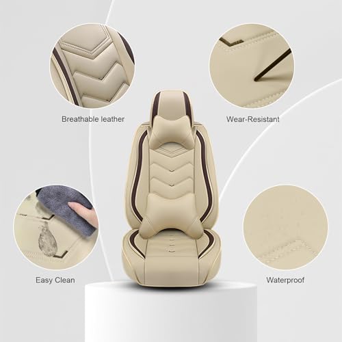 Image of Car Seat Cover for Jeep Wrangler 2000-2026, Driver's Seat Covers,Non-Slip Waterproof seat Cover,Wear-Resistant Nappa Leather car seat Covers. (Luxury 2 Seats /Beign)