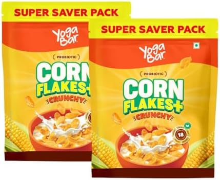 Yogabar Cornflakes Original Crunchy Breakfast cereals with Probiotics,850 g, Pack of 2 | Deliciously Crunchy | All CornFlakes | Breakfast Cereal