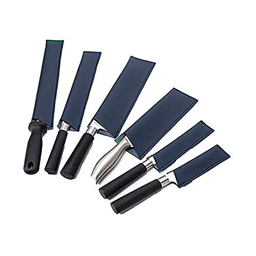 QEES Lederen Mes Schede 6 Stukken, Heavy Duty Chef Mes Guard, Waterdichte Mes Beschermers, Keuken Bestek & Mes Accessoires Blauw