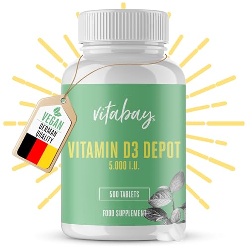 Vitabay Vitamin D3 5,000 IU - 500 high Dosage and time-Released Vitamin D Tablets - Vegan and Laboratory Tested