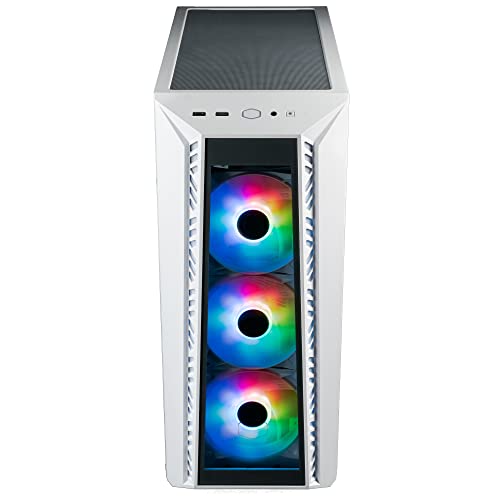 Cooler Master Masterbox 520 Pc Case – Mid-Tower Atx Chassis, 4 X Pre-Installed Fans (Front & Rear), Multiple Airflow Configurations, Tempered Glass Front & Side Panel, Argb Controller - White #TOP6