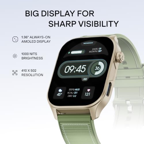 Image of boAt Ultima Vogue 2, India's First AMOLED Type-C Smartwatch, 1.96 inch Display, 1000 nits Brightness, Metal Body w /Premium Straps, 10-Days Battery Life, Smartwatch for Men & Women (Jade Green)