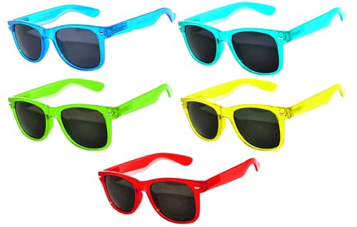 Image of Glow in the dark Smoke Lens Sunglasses Colored Frame 5 Pack OWL turquoise red green yellow