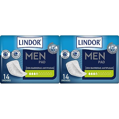 Lindor Men: Protectores para Hombres con Pérdidas de Orina, Extra, Compresas y Absorbentes para Incontinencia, 14 unidades (Paquete de 2)