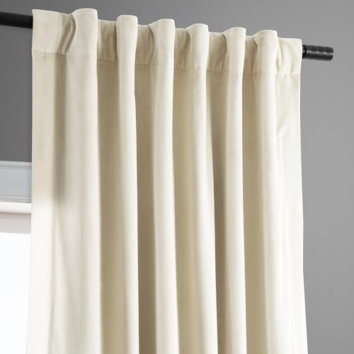 HPD Half Price Drapes Signature Velvet Thermal Blackout Curtains for Living Room 63 Inch Long (1 Panel) Rod Pocket Insulated Blackout Curtains for Bedroom Window Curtains, 50W x 63L, Porcelain White