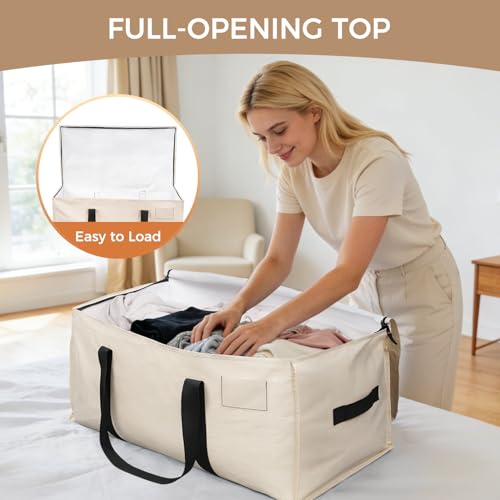 Image of BAGAIL Heavy Duty Moving Bags with Strong Handle, Extra Large Moving Boxes, Storage Tote for Clothes, College Moving Supplies(Beige, 8 Pack)