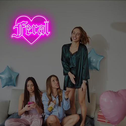 Image of Feral Heart Neon Sign, Goth Girl Bedroom Wall Neon Light, Birthday Gift for Goth Girl, Goth Heart Neon Light for Home Decor, Gift for Rebels Feral Girl