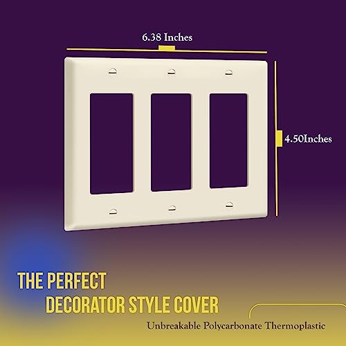 Image of ENERLITES Decorator Light Switch or Receptacle Outlet Wall Plate, Gloss Finish, Size 3-Gang 4.50 inch x 6.38 inch, Polycarbonate Thermoplastic, 8833-LA, Light Almond (Pack of 2)