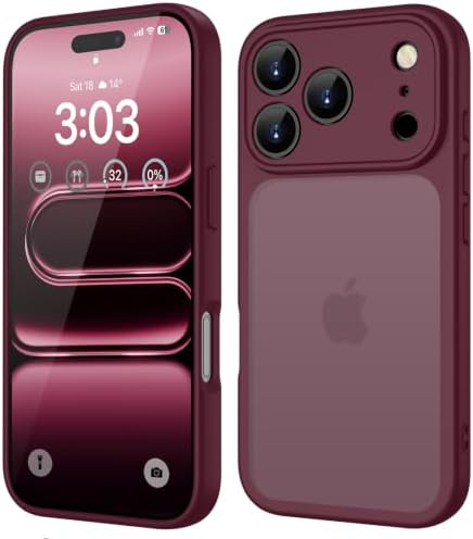 ORDA für iPhone 18 Pro Hülle mit Kameraschutz, Burgunderrot | Stoßfest Kratzfest, Vollständiger Kameraschutz,Transluzente Rückseite Case, Anti-Fingerabdruck, Matt Handyhülle