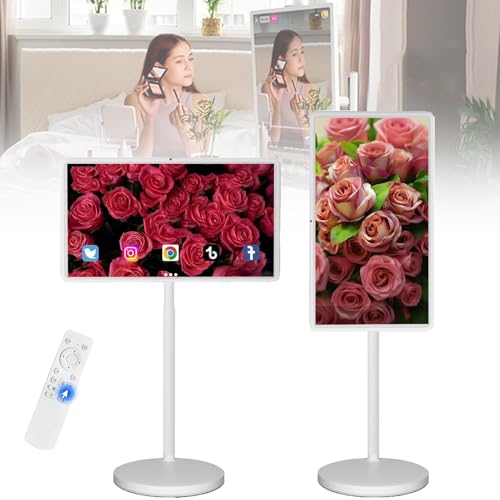 STWBHW Televisor portátil de pie con Ruedas, 6+128G, Smart TV 27 Pulgadas Pantalla táctil 1080P, Incluye Control Remoto, batería 7800 mAh y Tableta giratoria