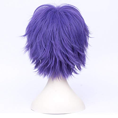 Image of Max Beauty Unisex Anime Short Cosplay Short Wigs With Bangs Heat Resistant Hair for Party and Halloween for Gift + Free Cap (Dark Lavender)
