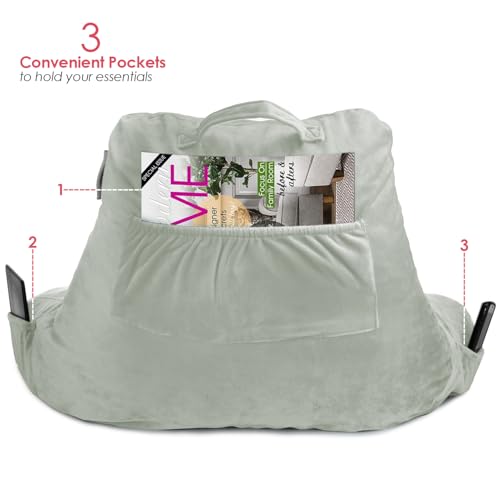 Nestl Reading Pillow for Kids & Teens with Shredded Memory Foam, Backrest Pillows for Reading, Watching, and Gaming, Use on The Couch, Bed, or Floor, Adjustable Support with Washable Cover Sage Green