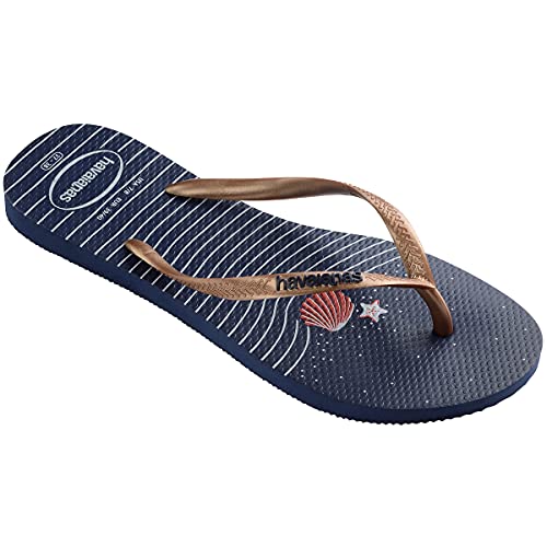 Chinelo Slim Nautical, Havaianas, Meninas, Marinho/Rose Gold/Marinho, 27/28