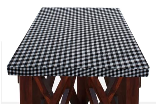 Image of The Furnishing Tree Elastic Rectangular Dining Table Cover WxL 32x54 in Inches Polyester Checkered Pattern White