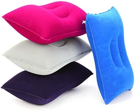 4Pack Ultralight A4 Size Inflatable Travel Pillow, Small Squared Flocked Fabric Air Pillow for Traveling, Holiday Trip, Hiking, Camping,Napping,Neck Lumbar Support(Gray,Sky Blue,Red,Deep Blue)