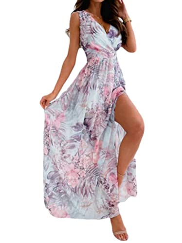 ORANDESIGNE Femmes Fleurs Robe de soirée Longue Robe de Plage d'été sans Manches Bandeaux Imprimee Party Soirée Cérémonie F Vert Clair XXL