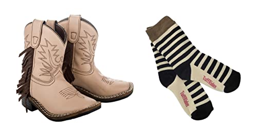 TuffRider Youth Fringe Bootie - Tan With Free Assorted Striped Socks