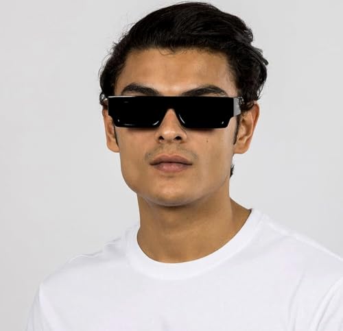 Original Narrow Rectangular Frame Designer Classic Trendy Cool Dark Black UV400 Protection Thick Sunglasses for Men Women 90’s Hip Hop Retro Shades Square Unisex Polarized Sunnies Sunglasses2