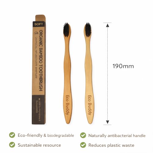 Image of NATURE CURE WOODWORKS Bamboo Toothbrush With Charcoal Activated Soft Bristles - Pack of 2 | For Fungus Protection | Bpa Free, Biodegradable And Compostable Handle | Eco-friendly |
