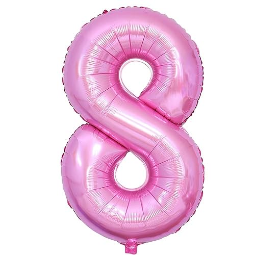 Ballon Chiffre 8 Couleur rose Anniversaire Numero 8 Deco Birthday, Number 8 Ballon Party Deco Soutenir helium - 100CM