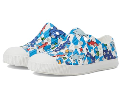 Native Shoes Kids Jefferson Print (Toddler) - Shoes for Kids - Flexible EVA Upper - Round Closed ToeShell White/Shell White/Shark Grid 9 Toddler M