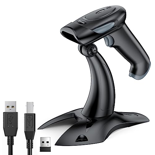 Eyoyo Eyoyo escáner de código de Barras inalámbrico con Soporte, 3 en 1 Bluetooth y 2.4G escáner de código de Barras inalámbrico y conexión USB con Cable, Compatible con Windows,Pos, iOS, Android