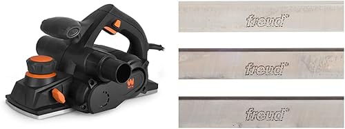 WEN 6534 - Cepilladora de mano eléctrica de 8 amperios, 4-38 pulgadas y Freud C330 4-38 pulgadas x 1116 pulgadas x 18 pulgadas, juego de 3 piezas
