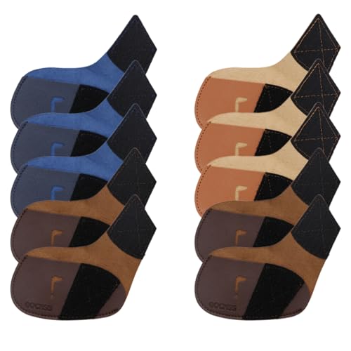 Image of I Golf Iron Headcovers 10pcs PU Fit Both Right-Handed Clubs Golf Club Protector for Titleist Callaway Ping Taylormade Fit More Brands Golf Iron. (Yellow+Dark Blue+Brown)