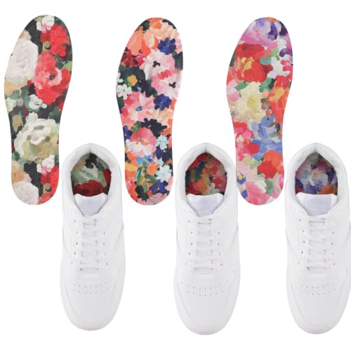 Image of 6 Pair Women No Show Socks Anti-Odor Sockless Shoe Insert Size 9-13 | Thin Shoe Insoles,Breathable,Comfort Barefoot Shoe Liner,Machine Washable,Moisture Control,Cute,Everyday Insole,Floral Print