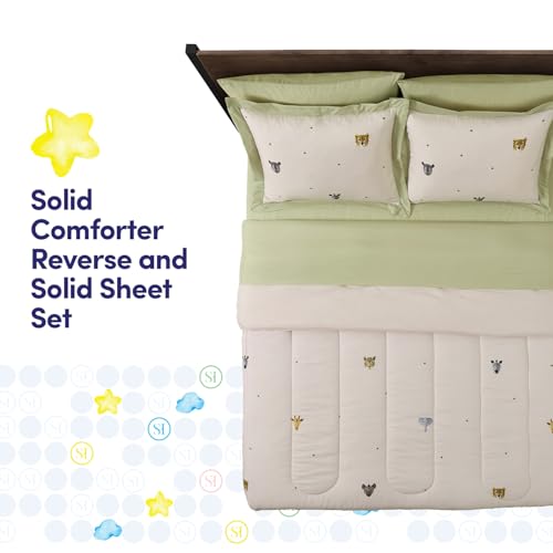Image of Kids Jungle Safari Comforter Set Full Size - Bed in a Bag with Savanna Animals, Sheets, Pillowcases & Shams - Soft Bedding with Lions, Giraffes, Elephants, and More - Boys or Girls Bedroom Decor