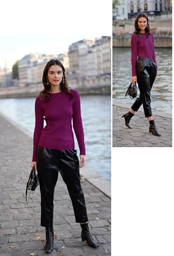 Image of v28 Women Crew Neck Knit Stretchable Elasticity Long Sleeve Sweater Jumper Pullover