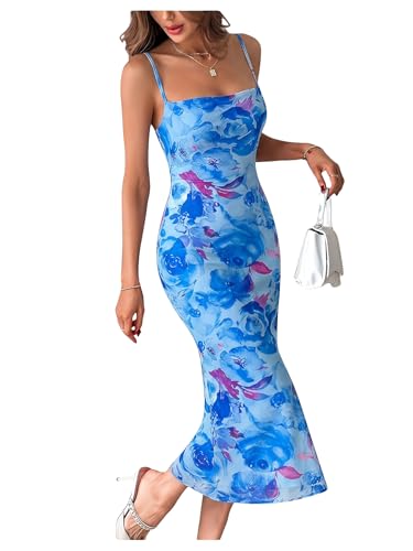 Image of GORGLITTER Women's Floral Wedding Guest Bridal Shower Cocktail Midi Dress | Wedding Dresses for Bride, Bridesmaid Dresses, Orange Dress Women, Vacation Dresses for Woman