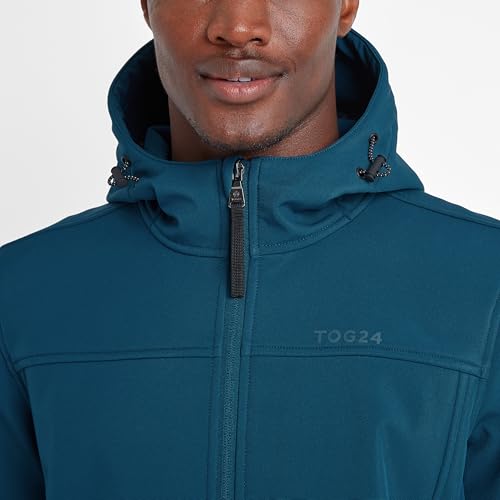 TOG24 Feizor Men's Softshell Jacket Lightweight Fleece Lined Water Resistant Warm Jackets Rain Coat Windbreaker Hiking Jackets with Hood Marine Blue 4XL - Image 5