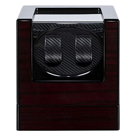 Kalawen Upgraded Double Automatic Watch Winder, Mute Japanese Motor, Dual Watches Rotation Storage Case Display Box for Automatic Mechanical Watches-Red Wood Grain Cover
