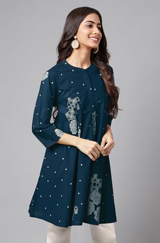 Image of Janasya Women's Pure Cotton Floral Printed Flared Tunic