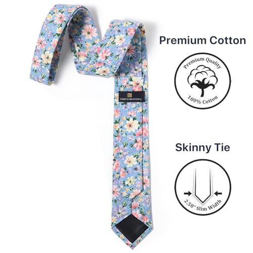 Image of Parquet Mens Floral Tie | Cotton Printed Skinny Necktie for Wedding | Spring & Summer
