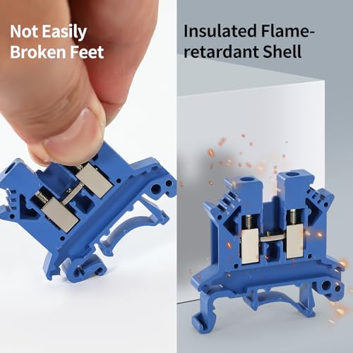Meowlian 100PCS Blue UK-2.5B Din Rail Terminal Block Wire Kit - for 12-22 AWG 20A 600V Electrical Distribution Box, Solar Power System, PLC Industrial Control Automation Panel DIY CNC RV