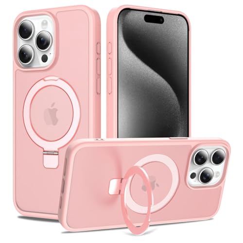 Image of Magnetic for iPhone 15 Pro Max Case, 6.7 inch, Compatible with MagSafe, Rugged Kickstand, Not-Yellowing Military-Grade Protection, Matte Pink
