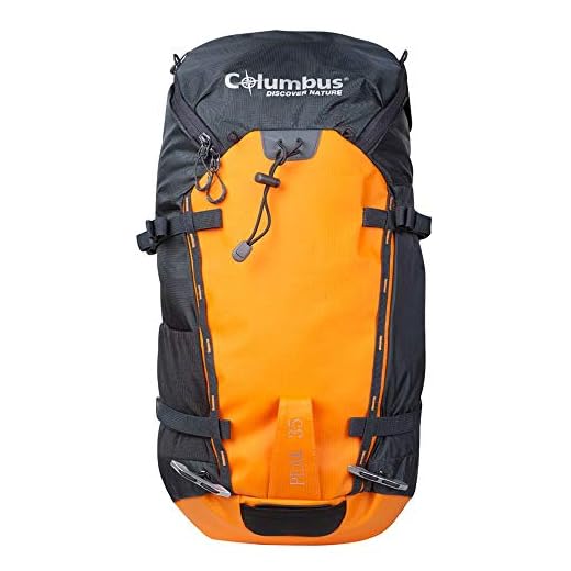 COLUMBUS Mochila Peak 35 Mochila de Senderismo Ajustable, con Aireación en la Espalda y Sistema de Transferencia de Carga. Incluye Funda para la Lluvia. Capacidad 35 L en Color Naranja y Gris