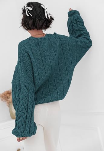 Image of PRETTYGARDEN Womens Sweaters Spring 2026 Cable Knit Long Sleeve Crewneck Oversized Sweater Chunky Pullover Loose Outfits