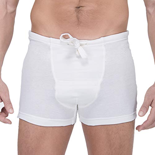 Cottonique Men's Rib Drawstring Boxer Brief with Fly (Large, Ivory)